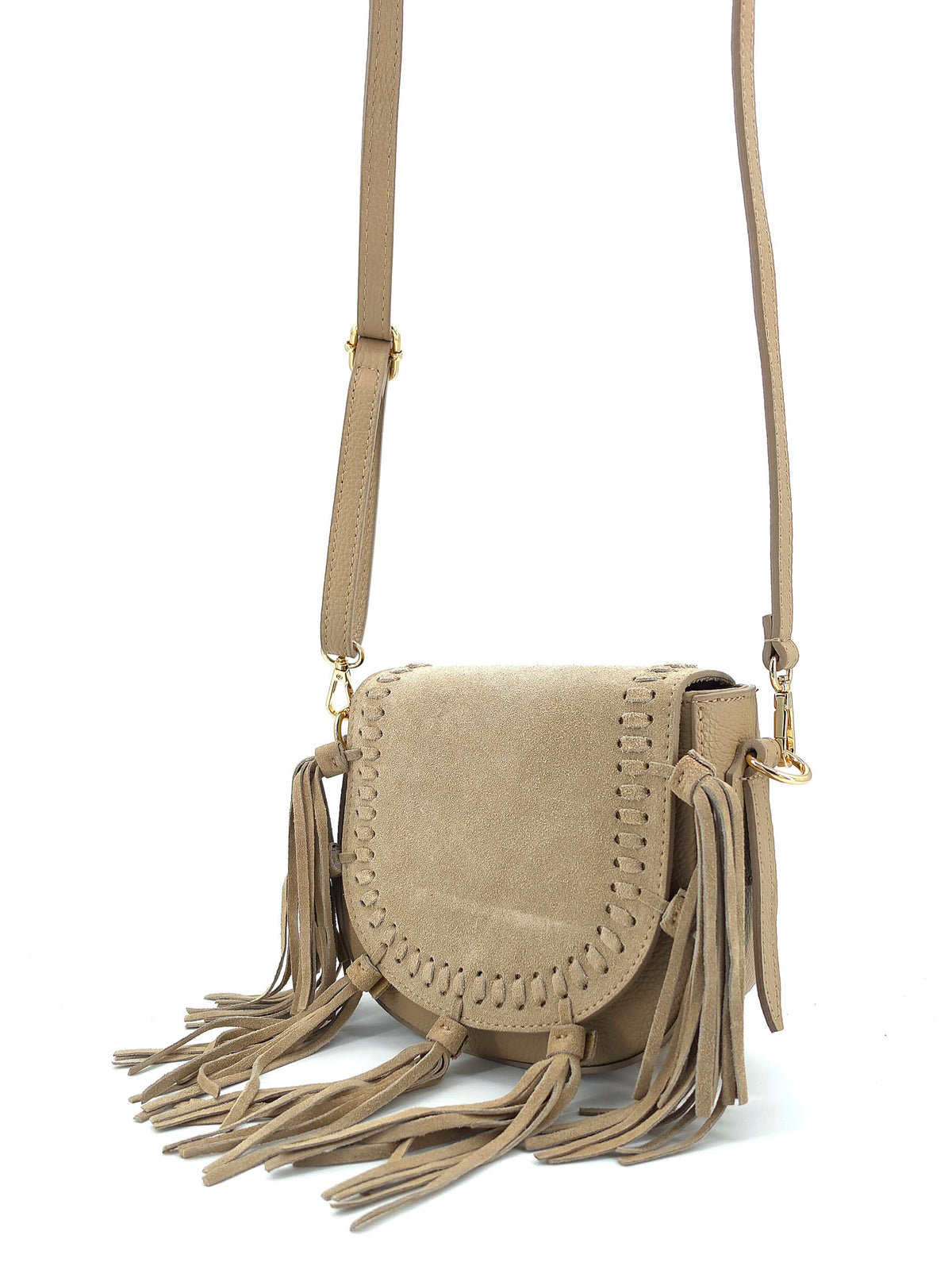 Boho Crossbody Bag - Real Leather Taupe