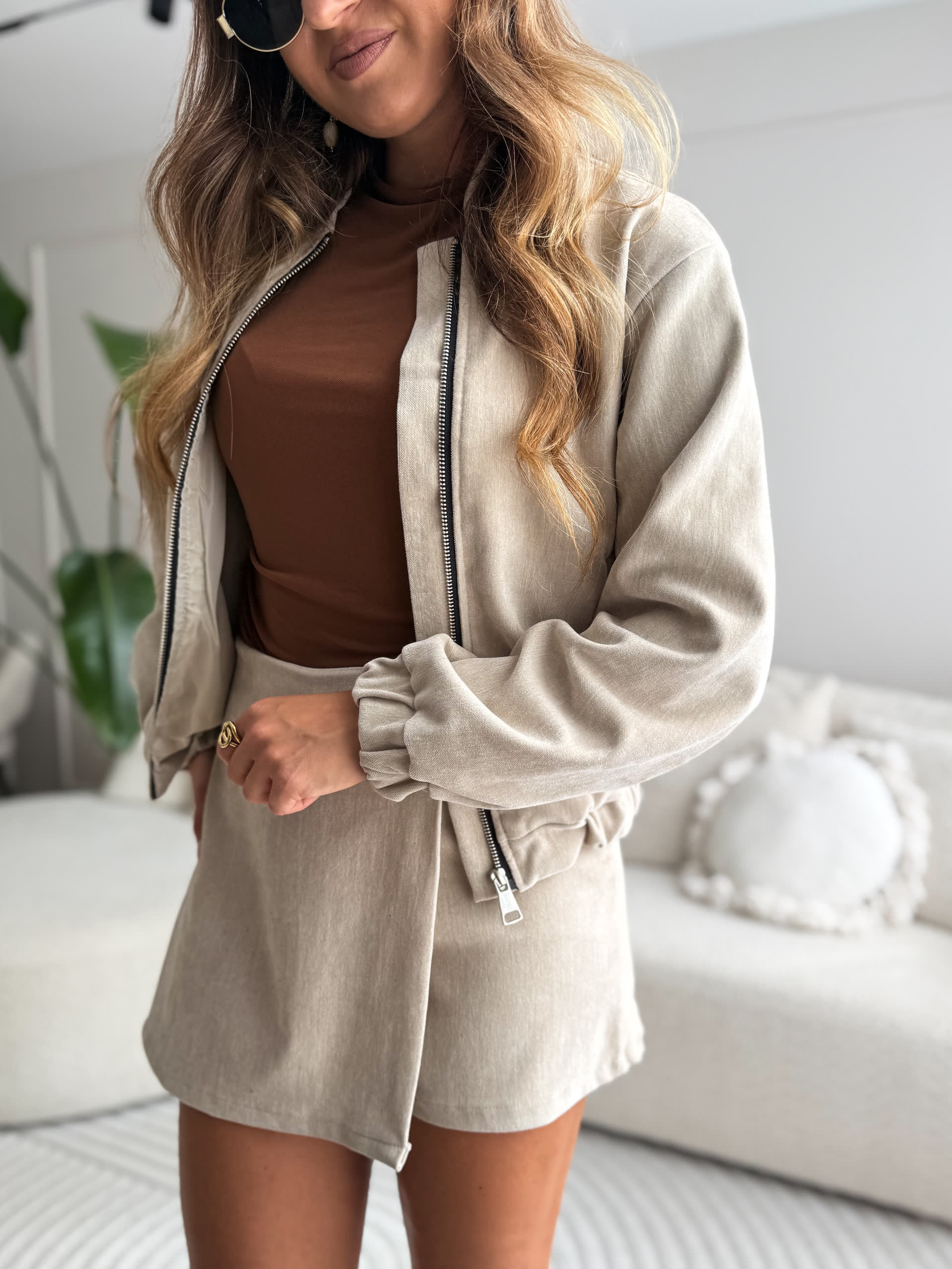 Kate Set Bomber Jas + Skort Beige