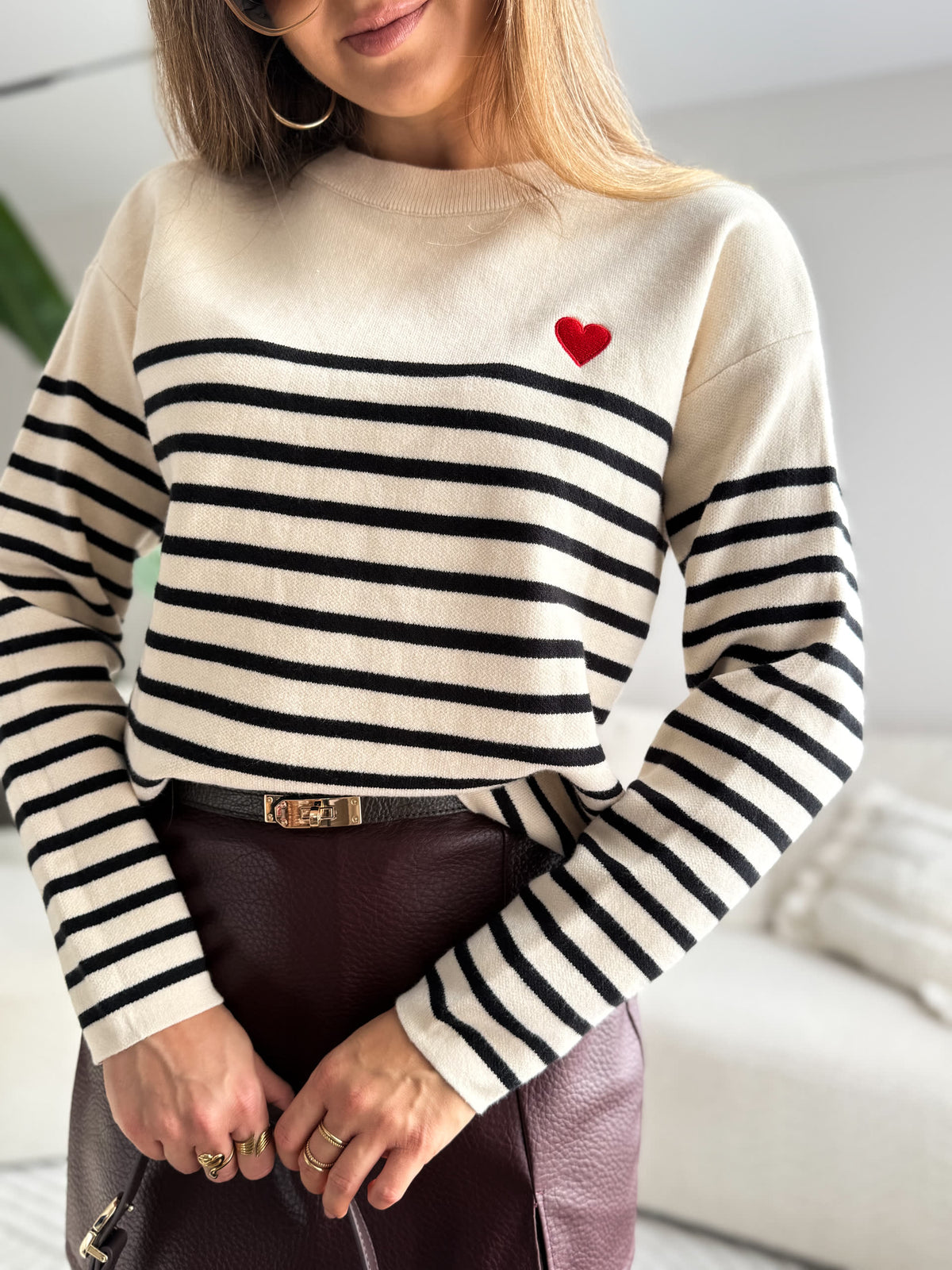 Amelie Heart Sweater Beige
