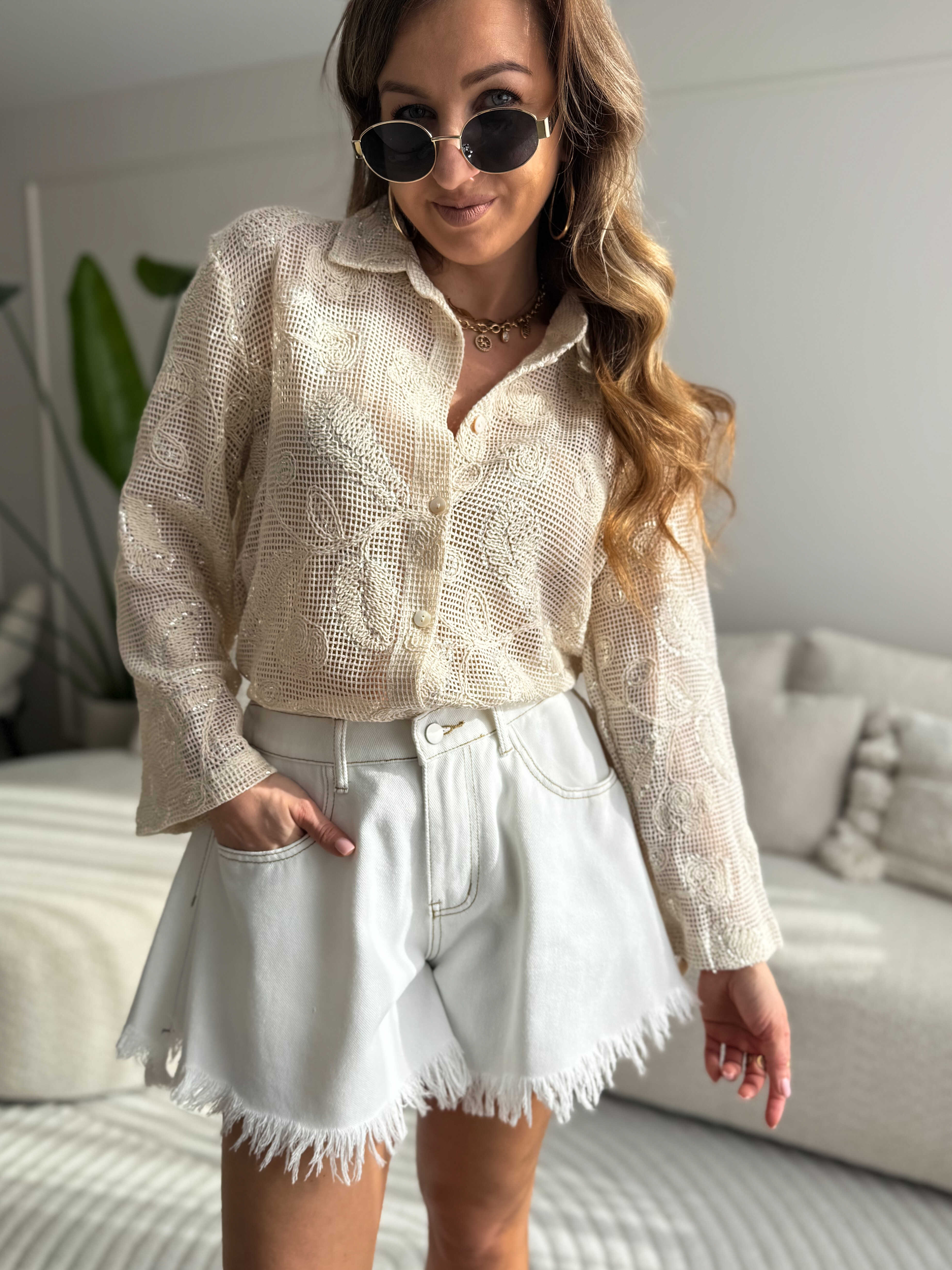 Crochet Blouse Beige