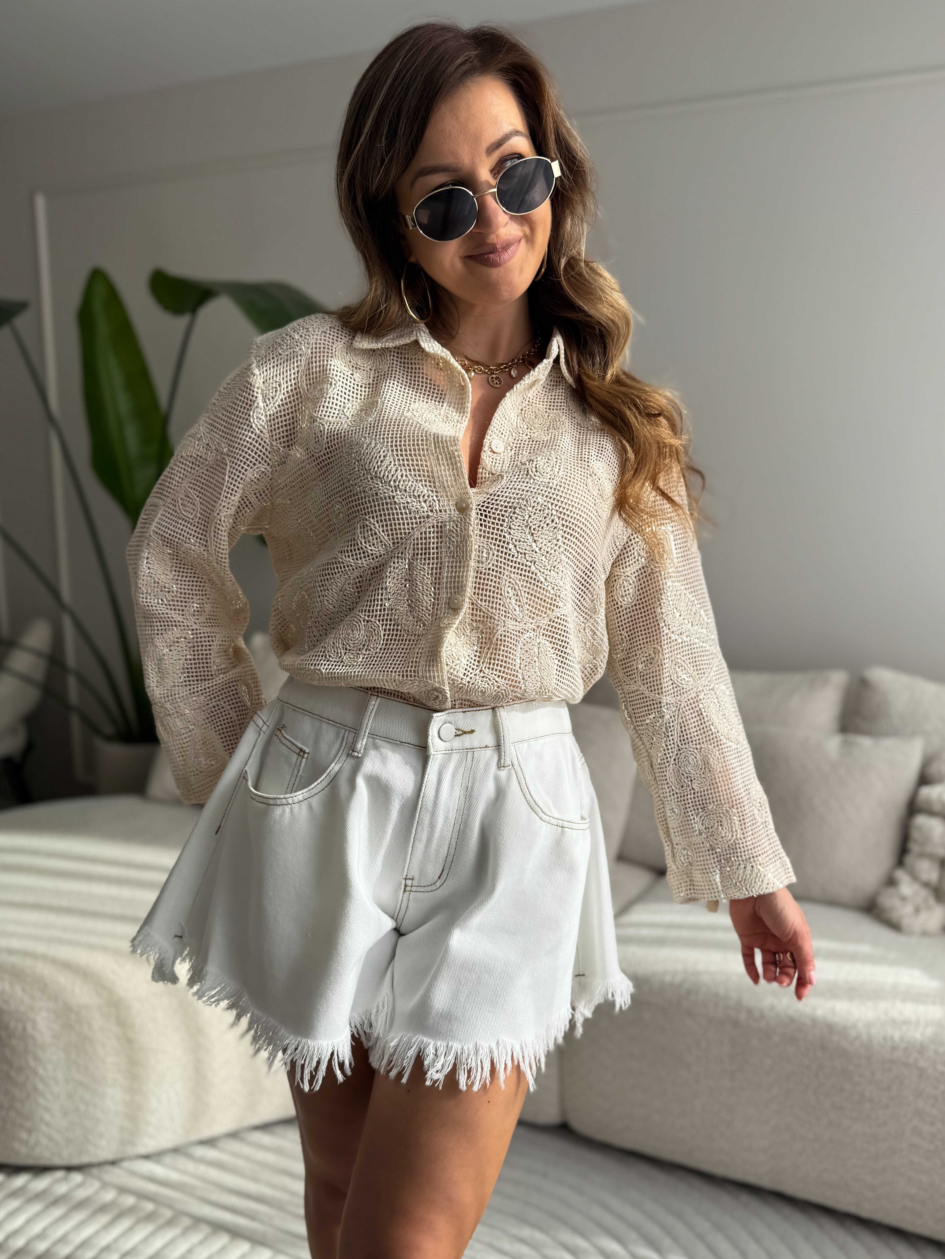 Crochet Blouse Beige