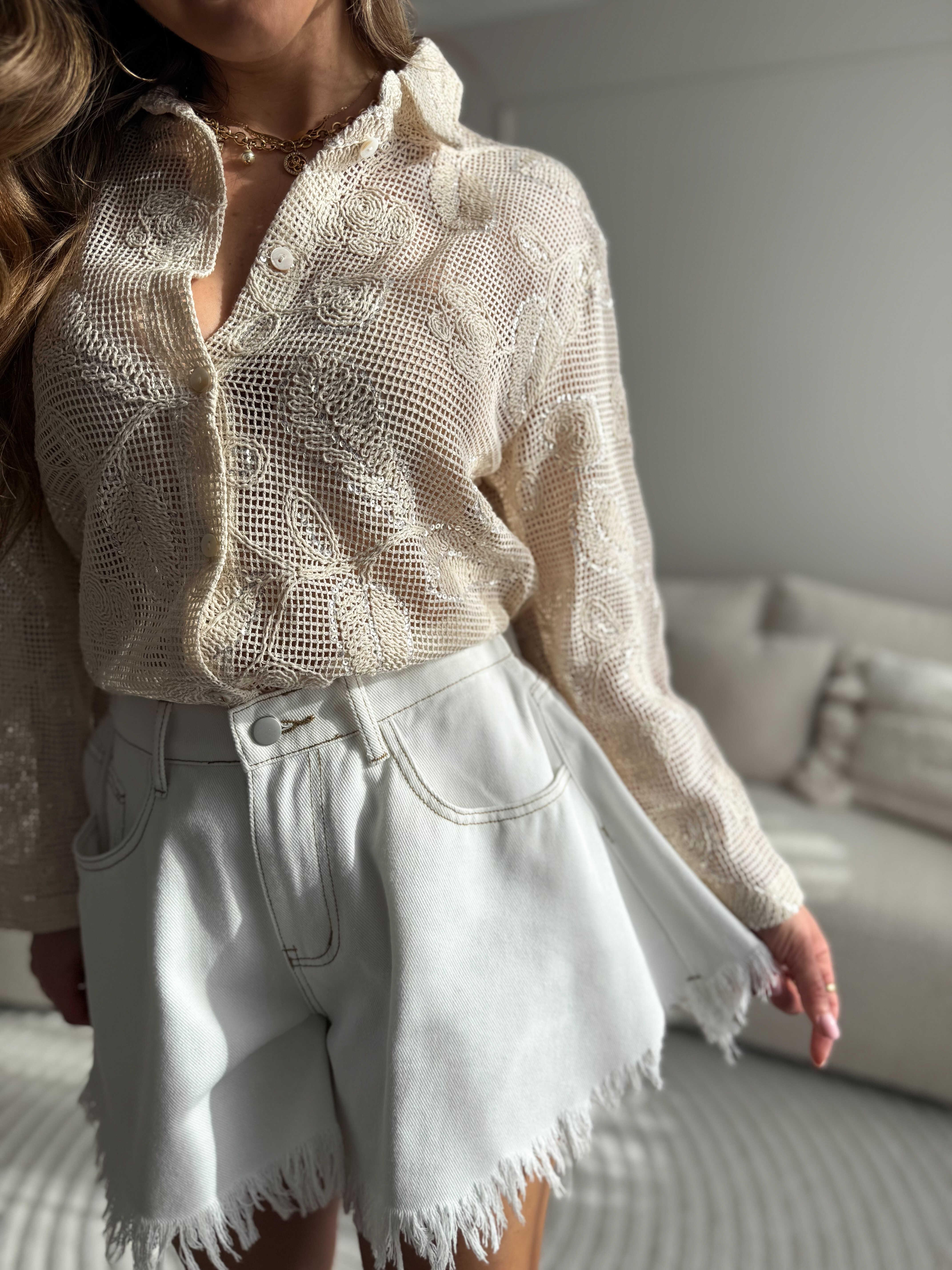 Crochet Blouse Beige