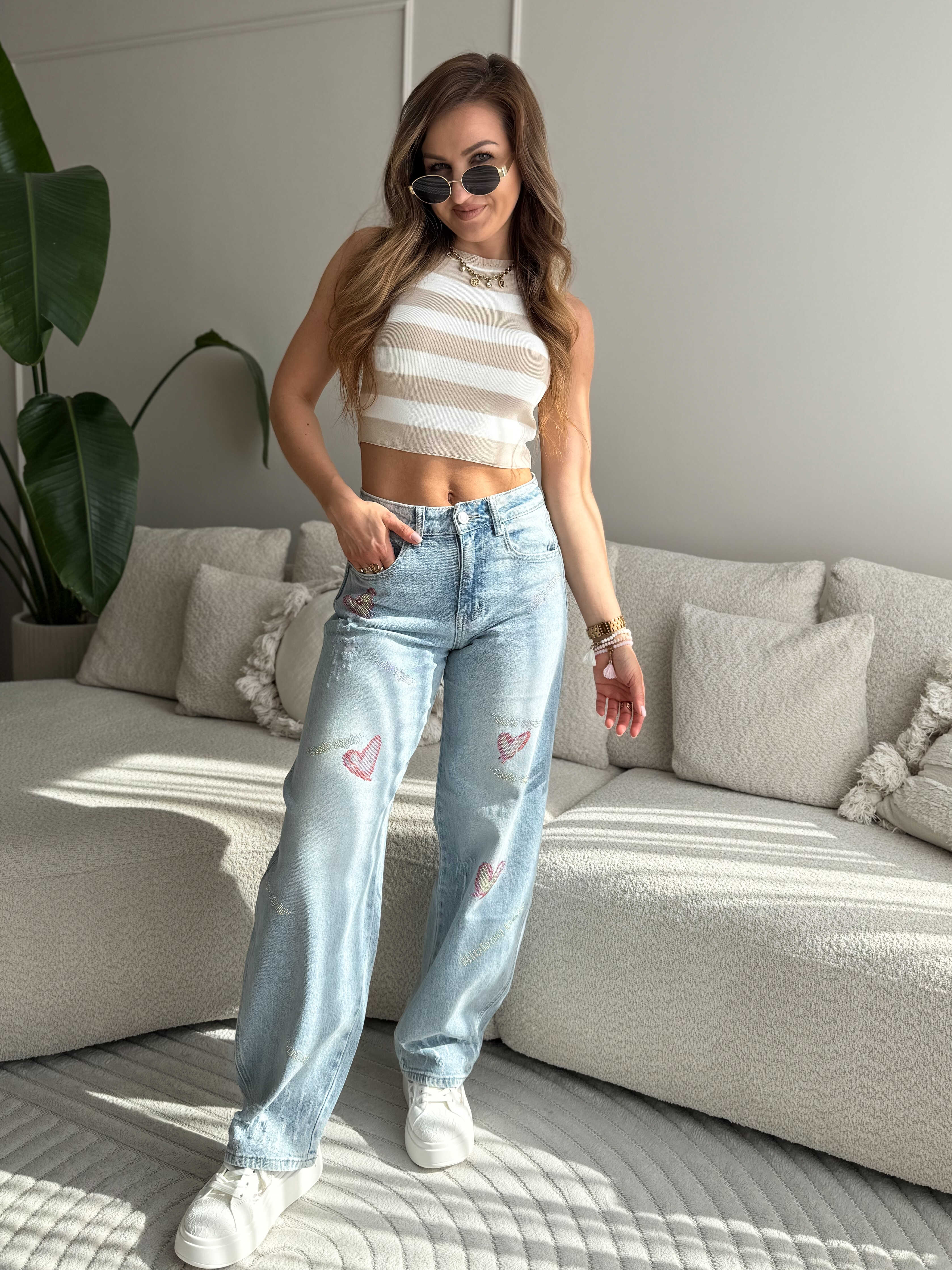 Crystal hearts barrel jeans