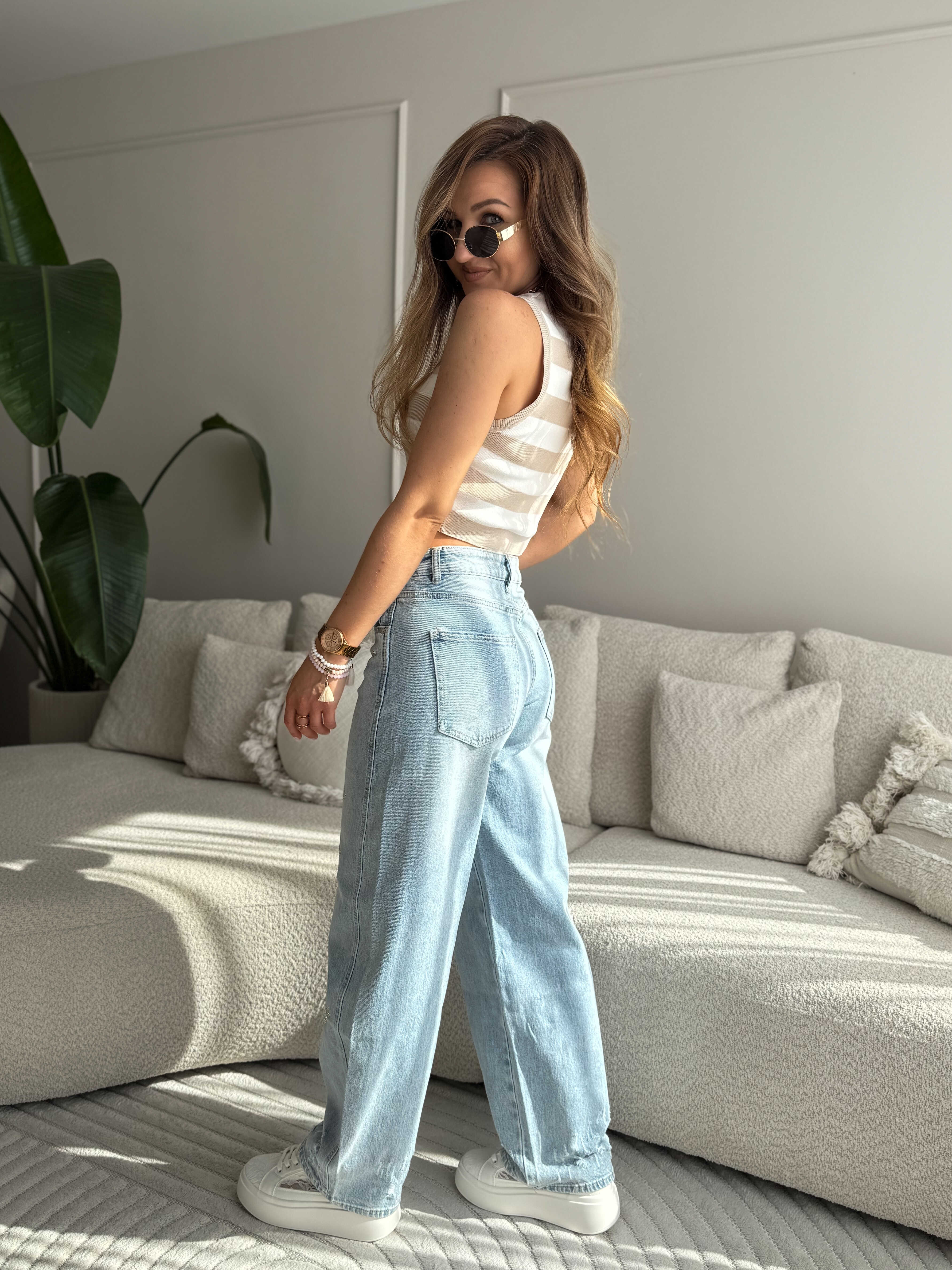 Crystal hearts barrel jeans