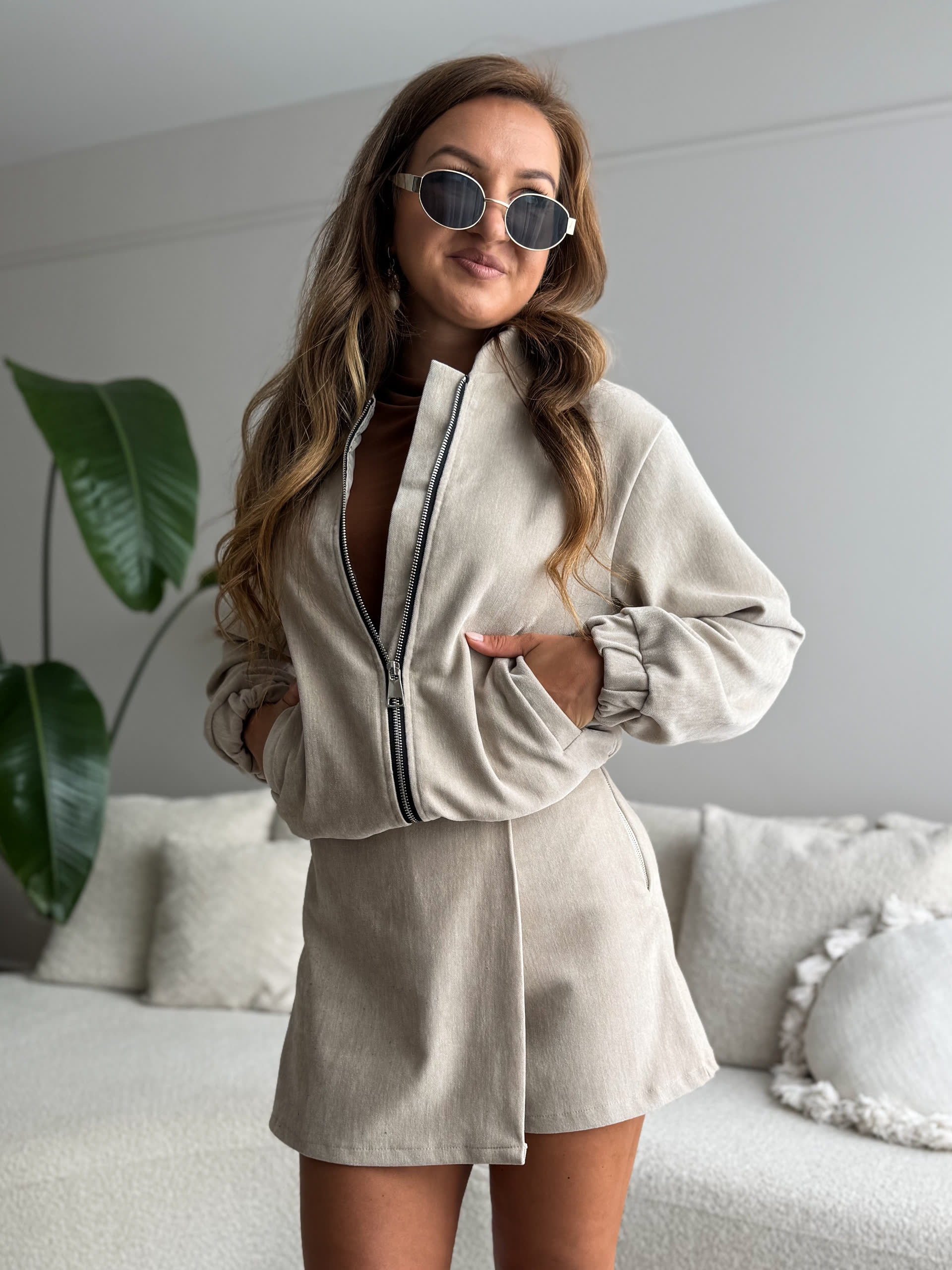 Kate Set Bomber Jas + Skort Beige