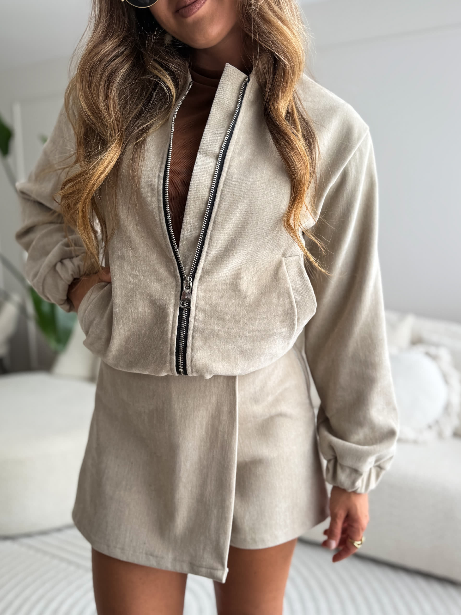 Kate Set Bomber Jas + Skort Beige
